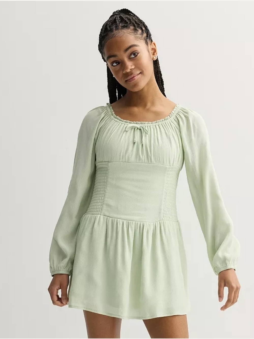 Eyeshadow Girls Light Mint Smocked Waist Mini Dress Size XL 16